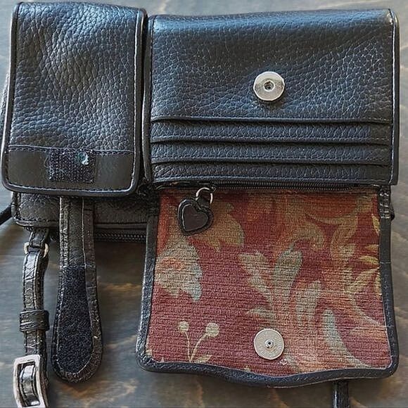 Vtg 90s black pebbled leather multi-pocket crossbody mini bag - Picture 11 of 16